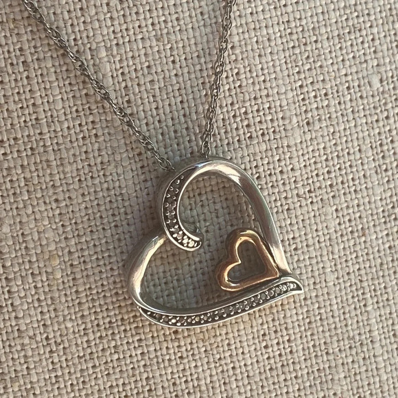 Sterling Silver Diamond Encrusted Heart Necklace - Picture 3 of 6